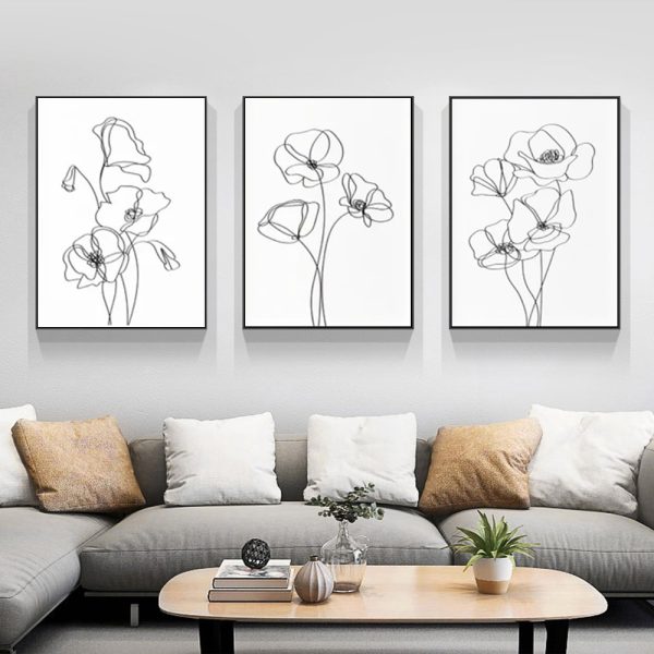 Wall Art - Line botanical flowers (3 Sets) - Poster Prints -Canvas Prints