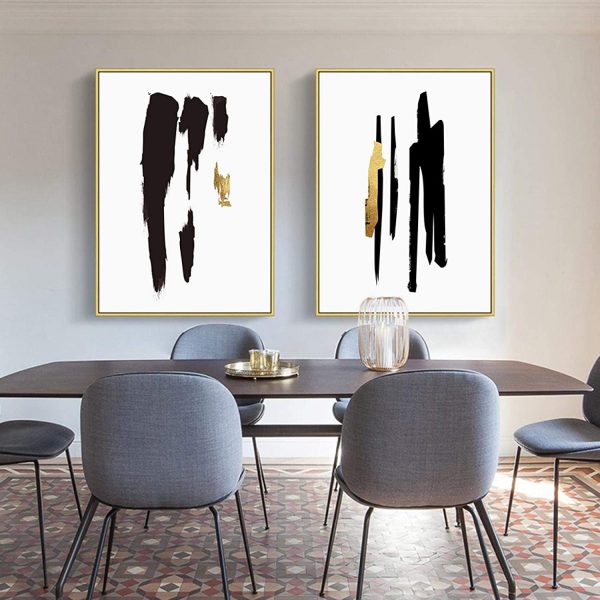 Wall Art - Abstract Gold Black Brush (3 sets) - Canvas Prints-Poster Prints - Image 2
