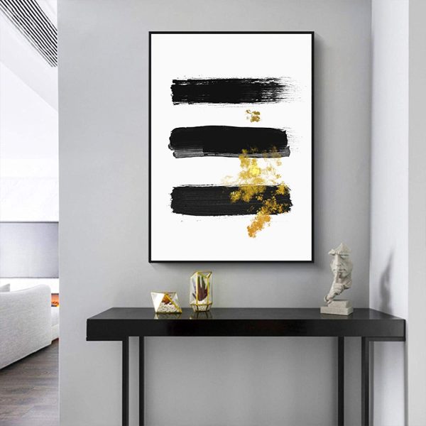 Wall Art - Abstract Gold Black Brush (3 sets) - Canvas Prints-Poster Prints - Image 3