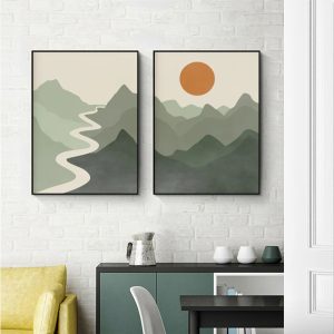Wall art - Sage Green River Mountain (2 sets)- Canvas Prints- Poster Prints