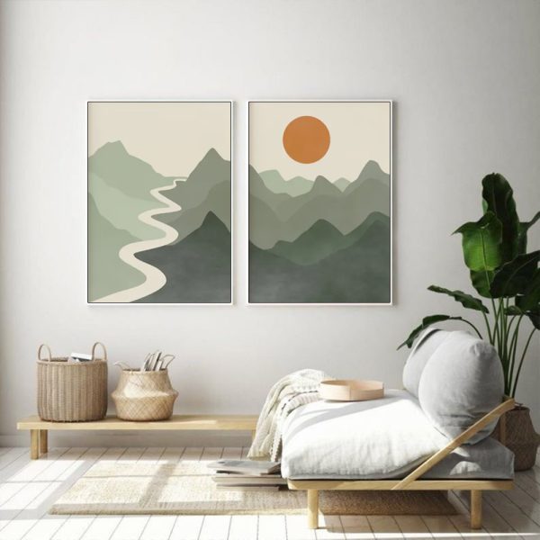Wall art - Sage Green River Mountain (2 sets)- Canvas Prints- Poster Prints - Image 2