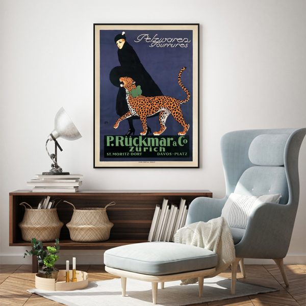 Wall Art - Woman Walking Leopard Vintage - Canvas Prints-Poster Prints