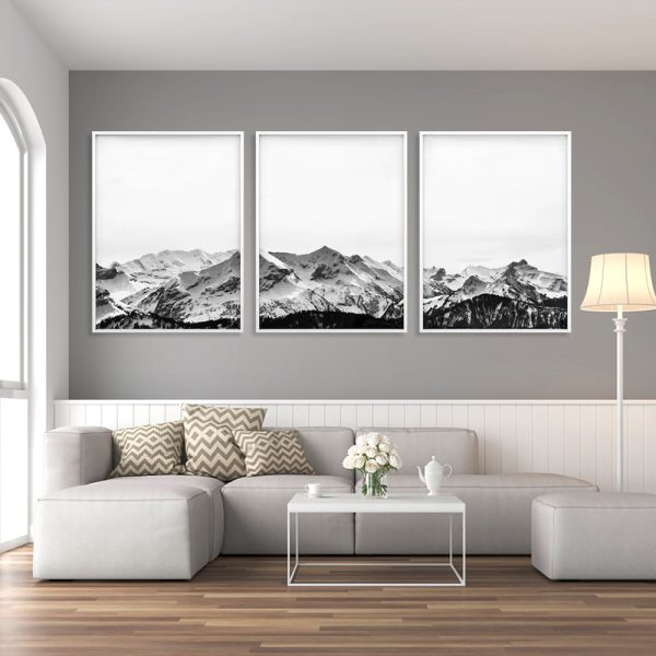 Wall Art - Black White Mountain (3 Sets) - Poster Prints -Canvas Prints