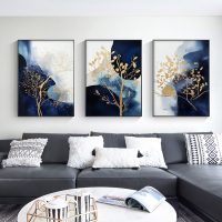 Wall Art - Navy and Gold Watercolor Shapes (3 Sets) - Poster Prints -Canvas Prints - Image 2