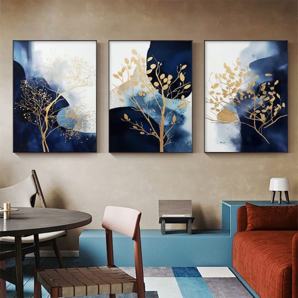Wall Art - Navy and Gold Watercolor Shapes (3 Sets) - Poster Prints -Canvas Prints