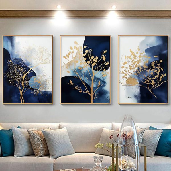 Wall Art - Navy and Gold Watercolor Shapes (3 Sets) - Poster Prints -Canvas Prints - Image 3