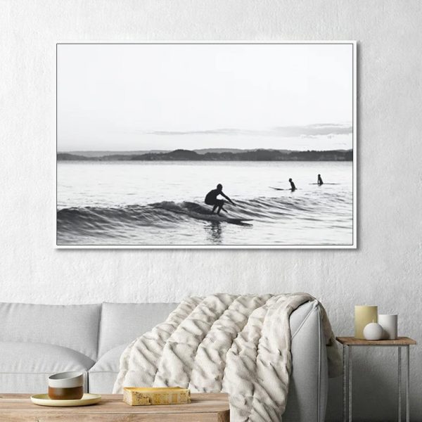 Wall Art - Black and White Longboard Surf - Canvas Prints-Poster Prints - Image 2