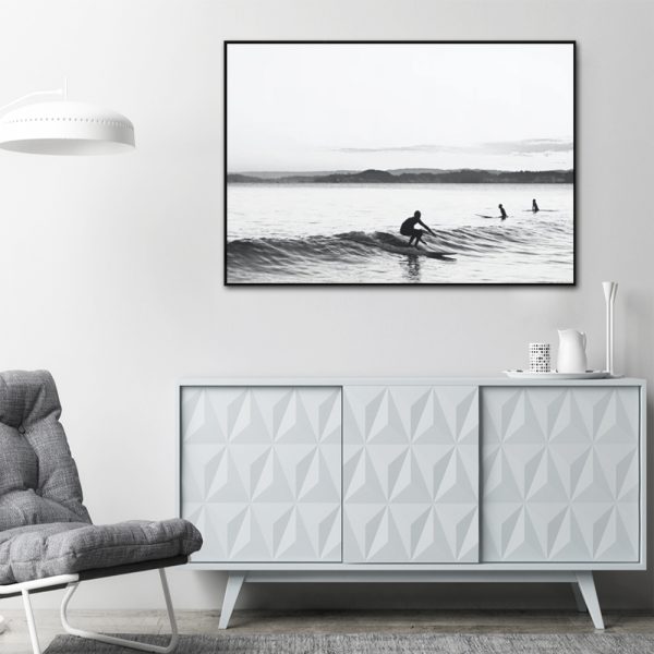 Wall Art - Black and White Longboard Surf - Canvas Prints-Poster Prints