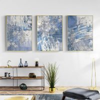 Wall Art - Blue Silver Brush Strokes (3 Sets) - Poster Prints -Canvas Prints - Image 2