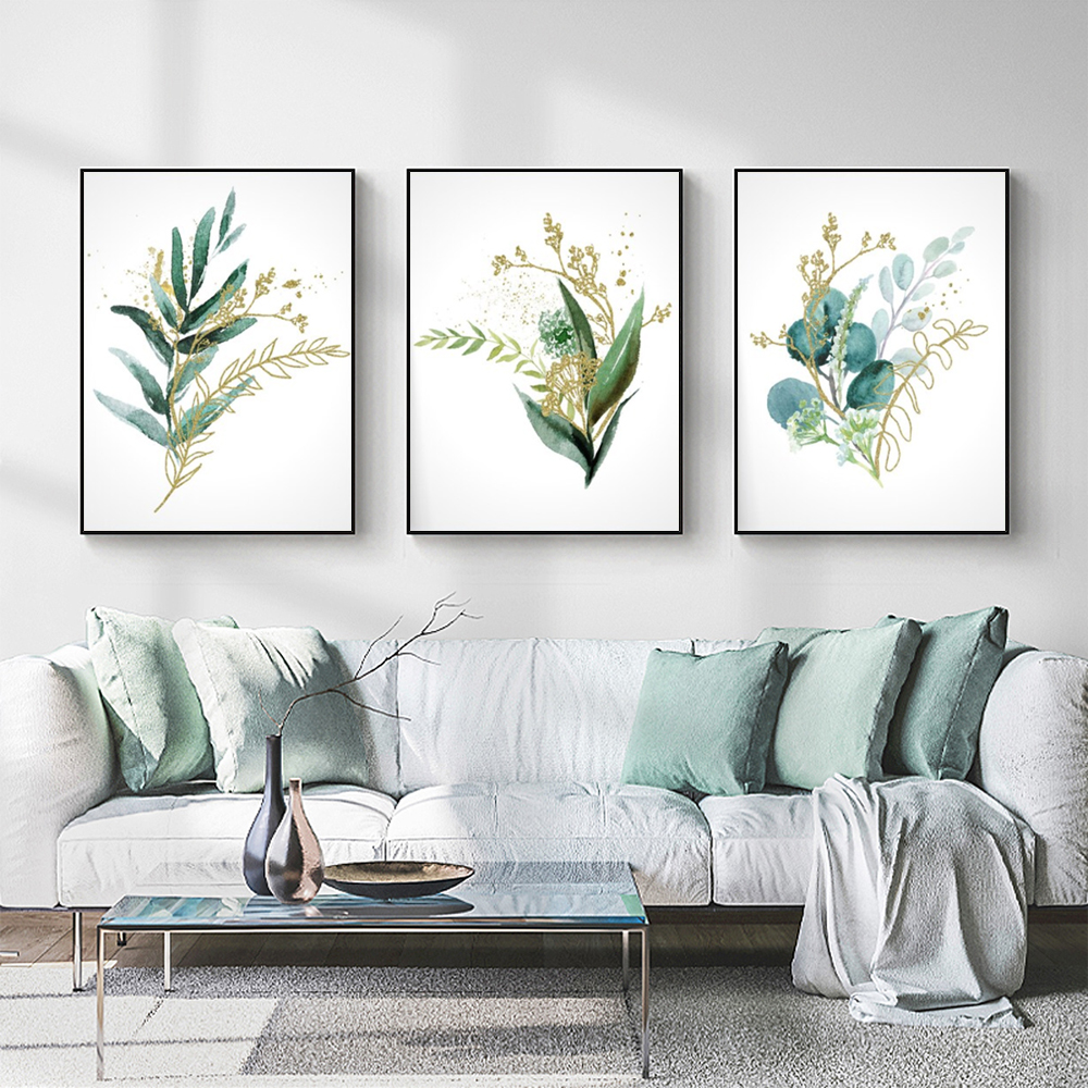 Wall Art - Green and Gold Botanical (3 sets) - Canvas Prints-Poster ...