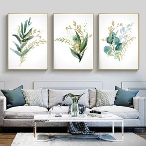 Wall Art - Green and Gold Botanical (3 sets) - Canvas Prints-Poster Prints