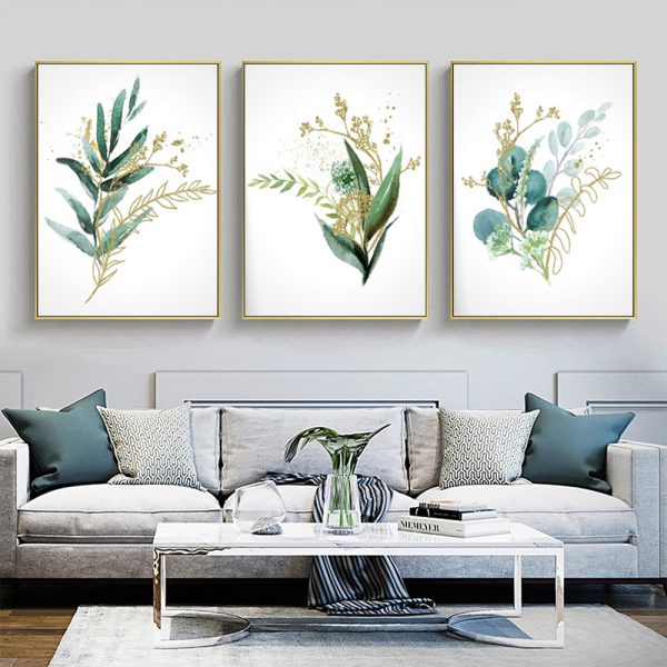 Wall Art - Green and Gold Botanical (3 sets) - Canvas Prints-Poster Prints