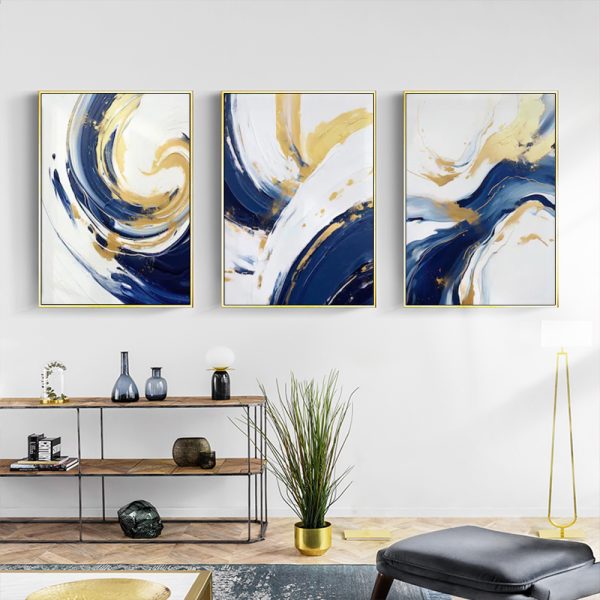 Wall Art - Navy and Gold Watercolor Shapes (3 Sets) - Poster Prints -Canvas Prints