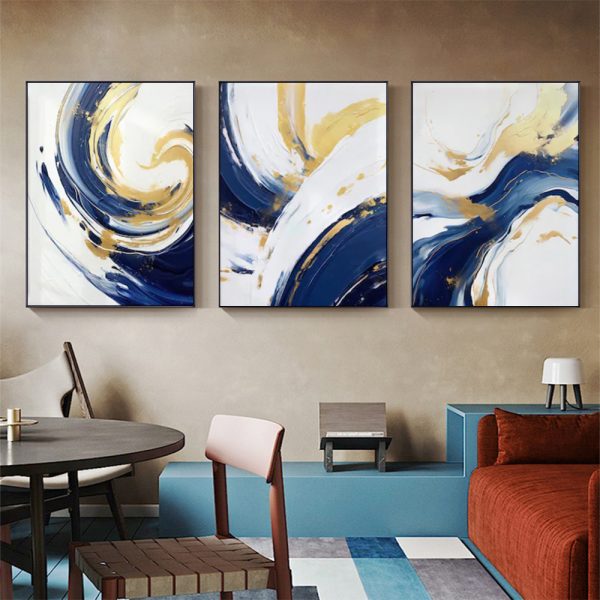 Wall Art - Navy and Gold Watercolor Shapes (3 Sets) - Poster Prints -Canvas Prints - Image 2