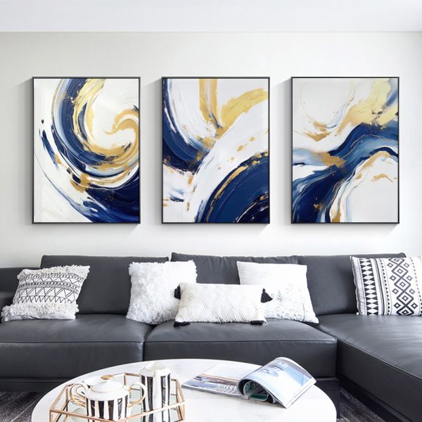 Wall Art - Navy and Gold Watercolor Shapes (3 Sets) - Poster Prints -Canvas Prints - Image 3