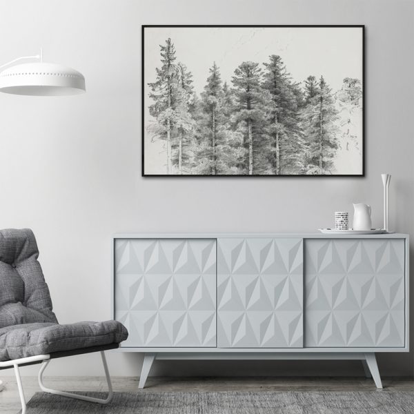 Wall Art - Antique Pine Tree Forest Sketch - Canvas Prints-Poster Prints
