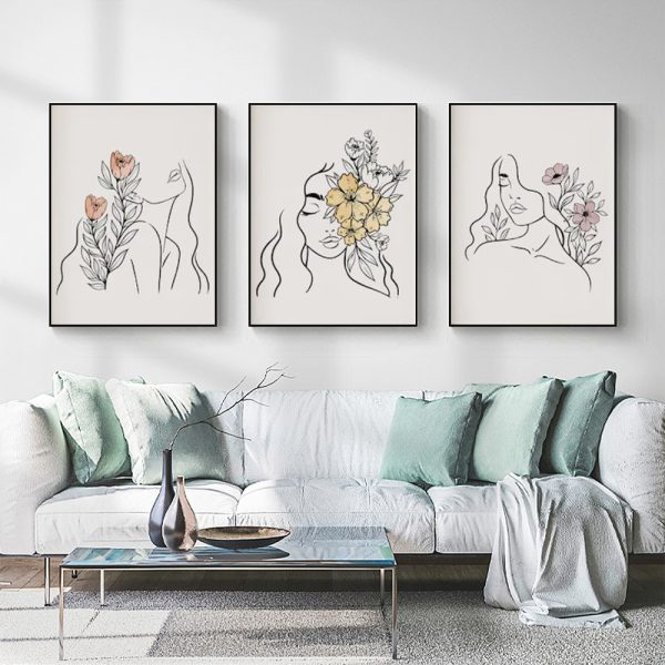 Wall Art - Woman's Face Line (3 sets) - Canvas Prints-Poster Prints - Image 2