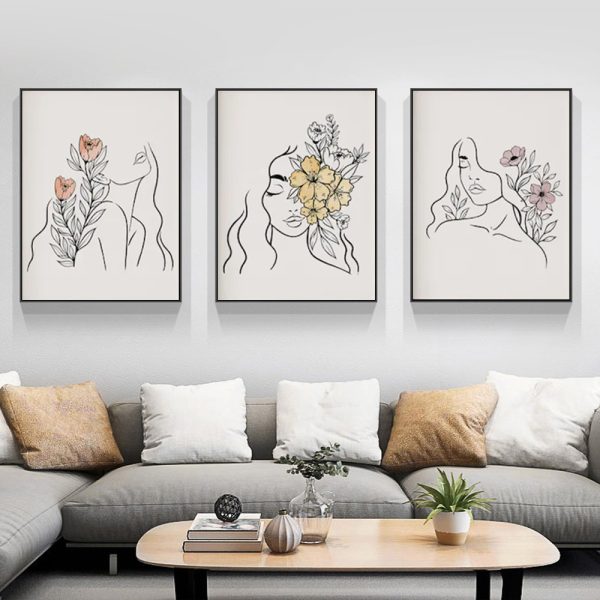Wall Art - Woman's Face Line (3 sets) - Canvas Prints-Poster Prints - Image 3