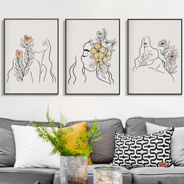 Wall Art - Woman's Face Line (3 sets) - Canvas Prints-Poster Prints