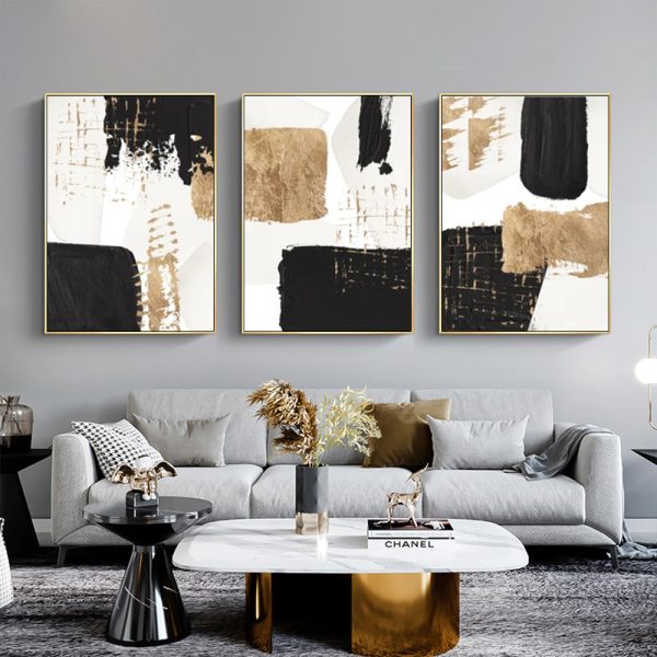 Wall Art - Black Gold Watercolour Shapes (3 Sets) - Poster Prints -Canvas Prints - Image 2