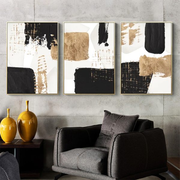 Wall Art - Black Gold Watercolour Shapes (3 Sets) - Poster Prints -Canvas Prints - Image 3