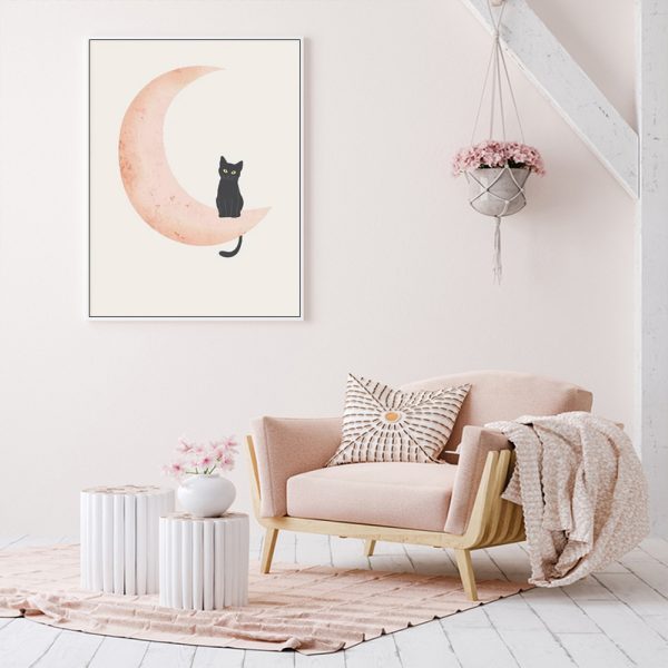 Wall Art - Moon and Cat - Canvas Prints-Poster Prints
